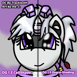 Size: 750x750 | Tagged: safe, artist:foxfer64_yt, oc, oc only, oc:sixteen-bits, original species, pony, robot, robot pony, cel shading, comparison, shading, simple background