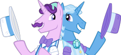Size: 15390x7000 | Tagged: safe, artist:dxthegod, flam, flim, starlight glimmer, trixie, unicorn, g4, brothers, clothes, facial hair, flim flam brothers, hat, male, moustache, palette swap, recolor, rule 63, siblings, simple background, stellar gleam, transparent background, tristan