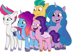 Size: 1006x731 | Tagged: safe, edit, edited screencap, editor:pascalmulokozi2, screencap, hitch trailblazer, izzy moonbow, misty brightdawn, pipp petals, zipp storm, earth pony, pegasus, pony, unicorn, g5, my little pony: tell your tale, background removed, episode needed, female, hitch is tall, izzy is tol, male, not a vector, pipp is short, pipp is smol, rebirth misty, royal sisters (g5), siblings, simple background, sisters, smol, stallion, transparent background, zipp is tall
