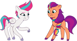 Size: 827x440 | Tagged: safe, edit, edited screencap, editor:pascalmulokozi2, screencap, sunny starscout, zipp storm, earth pony, pegasus, pony, g5, my little pony: tell your tale, the lone alicorn, spoiler:g5, spoiler:my little pony: tell your tale, spoiler:tyts02e07, background removed, duo, duo female, episode needed, female, not a vector, simple background, transparent background