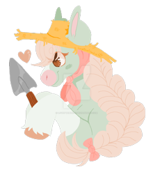 Size: 1024x1163 | Tagged: safe, artist:lovettebunny, oc, oc only, earth pony, pony, deviantart watermark, female, hat, mare, obtrusive watermark, simple background, solo, transparent background, trowel, watermark