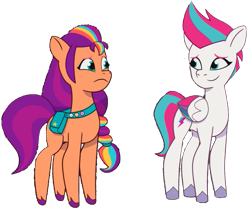 Size: 1043x866 | Tagged: safe, edit, edited screencap, editor:pascalmulokozi2, screencap, sunny starscout, zipp storm, earth pony, pegasus, pony, g5, my little pony: tell your tale, the lone alicorn, spoiler:g5, spoiler:my little pony: tell your tale, spoiler:tyts02e07, adorazipp, background removed, concave belly, cute, duo, duo female, female, fit, not a vector, simple background, slender, sunnybetes, thin, transparent background