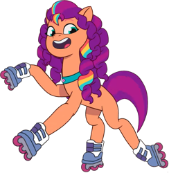 Size: 921x944 | Tagged: safe, edit, edited screencap, editor:pascalmulokozi2, screencap, sunny starscout, earth pony, pony, g5, heavy is the mane that wears the fruit crown, my little pony: tell your tale, spoiler:g5, spoiler:my little pony: tell your tale, spoiler:tyts02e02, alternate hairstyle, background removed, concave belly, female, fit, new hairstyle, not a vector, roller skates, simple background, skates, slender, thin, transparent background