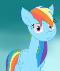 Size: 667x789 | Tagged: safe, artist:cmara, rainbow dash, pegasus, pony, g4, female, gradient background, long neck, neck stretching, solo