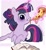 Size: 1873x2048 | Tagged: safe, artist:kawaiisoda_fiz, twilight sparkle, alicorn, pony, g4, alternate hairstyle, book, eating, female, food, glowing, glowing horn, horn, levitation, looking at you, lying down, magic, mare, pizza, prone, purple background, simple background, solo, teeth, telekinesis, twilight sparkle (alicorn)