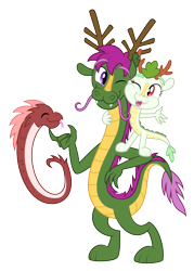 Size: 4167x5829 | Tagged: safe, artist:aleximusprime, oc, oc only, oc:aster the dragon, oc:lily the dragon, oc:pansy the wyrm, dragon, eastern dragon, wyrm, fanfic:my little sister is a dragon, antlers, big brother, brother and sister, dragoness, ears, eastern drake, ester dracos, facial hair, female, hair, little sister, long, long boi, long dragon, male, moustache, pet, siblings, simple background, transparent background