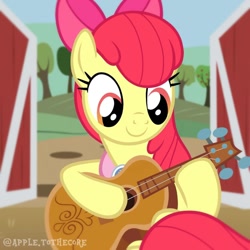 Size: 1080x1080 | Tagged: safe, apple bloom, earth pony, pony, g4, season 9, female, guitar, mare, musical instrument, older, older apple bloom, solo