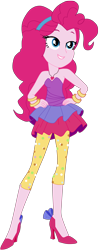 Size: 2872x7161 | Tagged: safe, artist:lobo299, pinkie pie, human, equestria girls, g4, my little pony equestria girls: friendship games, 2d, bare shoulders, clothes, friendship games outfit, hairband, hand on hip, heart necklace, high heels, jewelry, leggings, necklace, ribbon, shoes, simple background, skirt, sleeveless, smiling, solo, strapless, transparent background