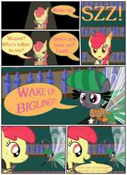 Size: 4800x6600 | Tagged: safe, artist:gm-scoots, artist:little jackie papercut, apple bloom, oc, oc:wispy willows, breezie, pony, comic:bleeding hearts, g4, feather, implied scootaloo, rope