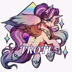 Size: 2048x2048 | Tagged: safe, artist:tkotu434, starlight glimmer, alicorn, pony, g4, alicornified, crown, eye clipping through hair, jewelry, lidded eyes, peytral, race swap, regalia, signature, simple background, smiling, solo, starlicorn, white background, xk-class end-of-the-world scenario