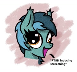 Size: 1331x1244 | Tagged: safe, artist:scandianon, oc, oc only, bat pony, bust, derp, female, mare, open mouth, open smile, smiling, solo, wall eyed