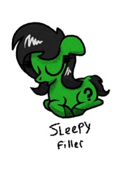 Size: 592x832 | Tagged: safe, artist:scandianon, oc, oc:filly anon, pony, eyes closed, female, filly, floppy ears, foal, lying down, open mouth, ponyloaf, prone, simple background, sleeping, solo, white background