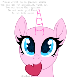Size: 2160x2400 | Tagged: safe, artist:x-starshade-x, oc, oc only, pony, g4, bald, base, bust, cute, female, heart, horn, looking at you, mare, mouth hold, portrait, simple background, smiling, smiling at you, solo, transparent background, transparent horn