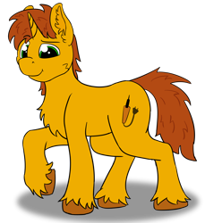 Size: 2000x2183 | Tagged: safe, artist:dsksh, oc, oc only, oc:agent diego, pony, unicorn, chest fluff, ear fluff, horn, looking at you, male, raised hoof, simple background, solo, stallion, standing, transparent background, unicorn oc, unshorn fetlocks