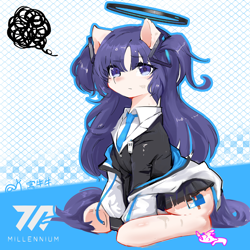 Size: 3142x3142 | Tagged: safe, artist:窝牛牛, earth pony, pony, anime, blue archive, blue mane, cute, female, hayase yuka, light skin, mare