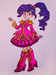 Size: 1197x1600 | Tagged: safe, artist:dariarchangel, rarity, human, equestria girls, equestria girls series, g4, ancient wonderbolts uniform, boots, clothes, dress, female, outfit, pink dress, sgt. rarity, shoes, smiling, solo, uniform