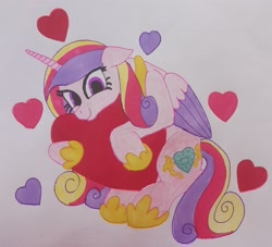 Size: 2960x2688 | Tagged: safe, artist:dhm, princess cadance, alicorn, pony, g4, colored pencil drawing, cute, floppy ears, heart, looking at you, love, marker drawing, mixed media, pen drawing, simple background, solo, traditional art