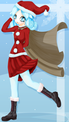 Size: 2160x3840 | Tagged: safe, artist:an-m, oc, oc only, oc:snowdrop, human, 2021, christmas, cloak, clothes, costume, female, high res, holiday, humanized, old art, santa costume, solo, stockings, thigh highs