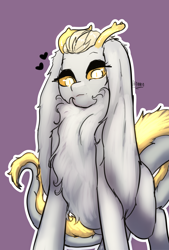 Size: 2600x3840 | Tagged: safe, artist:hanna_banana, oc, oc only, kirin, blonde, chest fluff, heart, not derpy, purple background, simple background, solo