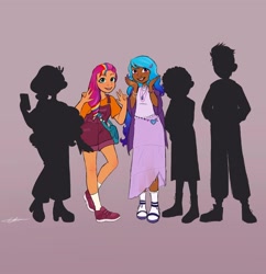 Size: 1440x1489 | Tagged: safe, artist:carolina_art, izzy moonbow, sunny starscout, human, g5, female, humanized, mane stripe sunny, silhouette