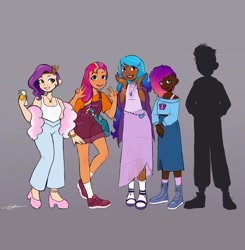 Size: 1440x1471 | Tagged: safe, artist:carolina_art, izzy moonbow, misty brightdawn, pipp petals, sunny starscout, human, g5, dark skin, female, humanized, mane stripe sunny, rebirth misty