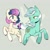 Size: 1440x1440 | Tagged: safe, artist:carolina_art, bon bon, lyra heartstrings, sweetie drops, pony, unicorn, g4, chest fluff, duo, female, horn, lesbian, long horn, mare, ship:lyrabon, shipping