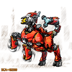 Size: 2000x2000 | Tagged: safe, artist:scarletdex8299, cyclops, mecha pony, pony, robot, robot pony, armor, buzzsaw, cel shading, chinese, circular saw, cloven hooves, crimson typhoon, crossover, fanart, fog, giant robot, glowing, jaeger, mech, mecha, movie reference, pacific rim, plasma gun, ponific rim, ponified, rain, shading, tail, tail hand
