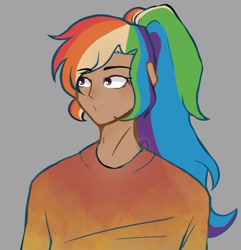 Size: 1440x1493 | Tagged: safe, artist:xram.vk, rainbow dash, human, g4, gray background, humanized, simple background, solo