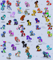 Size: 1920x2160 | Tagged: safe, artist:snowy starshine, oc, oc:aurora starling, oc:bay breeze, oc:bing, oc:bizarre song, oc:blackjack, oc:blazey sketch, oc:breezy, oc:cinnamon lightning, oc:diamond azure, oc:flower popen, oc:frost night, oc:gleamy, oc:glitch, oc:inkwell stylus, oc:layla horizon, oc:littlepip, oc:littleshyfim, oc:lovers, oc:maple cake, oc:obabscribbler, oc:pastel, oc:pen doodle, oc:prince whateverer, oc:qular, oc:raven storm, oc:red, oc:red virus, oc:royal blues, oc:sammi, oc:snowy starshine, oc:specky, oc:starry snow, oc:sugar morning, oc:sweet shutter, oc:tridashie, oc:vixena, oc:wooden toaster, oc:xenia amata, oc:zedwin, alicorn, bat pony, deer, earth pony, pegasus, pony, unicorn, fallout equestria, fallout equestria: project horizons, pony town, bow, clothes, eyes open, flying, headphones, hoodie, jewelry, looking at each other, looking at someone, lying down, necklace, pixel art, prone, red eyes, sitting, snow, socks, spread wings, wall of purple, wings