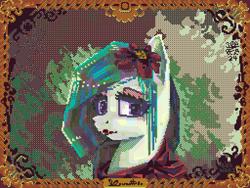 Size: 3840x2880 | Tagged: safe, artist:boxwari, marble pie, earth pony, pony, g4, bust, female, flower, flower in hair, high res, looking at you, mare, picture frame, pixel art, solo