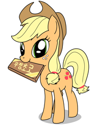 Size: 1536x2048 | Tagged: safe, artist:tstone, part of a set, applejack, earth pony, pony, g4, korean, mouth hold, simple background, solo, white background