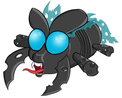 Size: 4464x3580 | Tagged: safe, derpibooru exclusive, changeling, insect, blue changeling, fangs, lineart, shading, simple background, tongue out, transparent background, wings