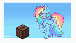 Size: 1280x720 | Tagged: safe, artist:sillyp0ne, rainbow dash, pegasus, pony, g4, ^^, animated, blush lines, blushing, colored pinnae, cute, dancing, dashabetes, eyelashes, eyes closed, female, folded wings, gif, happy, jukebox, long tail, loop, mare, minecraft, multicolored hair, music box, open mouth, open smile, passepartout, rainbow hair, rainbow tail, signature, smiling, solo, standing on two hooves, tail, wings