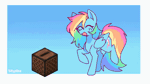 Size: 1280x720 | Tagged: safe, artist:sillyp0ne, rainbow dash, pegasus, pony, g4, animated, blushing, colored pinnae, cute, dancing, dashabetes, eyelashes, eyes closed, female, folded wings, gif, jukebox, long tail, loop, mare, minecraft, multicolored hair, music box, open mouth, open smile, passepartout, rainbow hair, rainbow tail, signature, smiling, solo, tail, wings