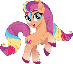 Size: 4000x3505 | Tagged: safe, artist:orin331, sunny starscout, earth pony, pony, g4, g5, female, g5 to g4, generation leap, mane stripe sunny, mare, movie accurate, simple background, transparent background
