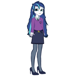 Size: 971x1000 | Tagged: safe, artist:anayahmed2, shining armor, equestria girls, g4, adult, alumna gleaming shield, base used, clothes, cutie mark on clothes, denim, denim skirt, equestria guys, female, gleaming shield, high heels, lipstick, long hair, makeup, necktie, rule 63, shirt, shoes, simple background, skirt, smiling, socks, solo, stockings, sweater vest, thigh highs, transparent background, vector