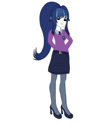 Size: 880x1000 | Tagged: safe, artist:anayahmed2, shining armor, equestria girls, g4, adult, alumna gleaming shield, base used, clothes, cutie mark on clothes, denim, denim skirt, equestria guys, female, gleaming shield, high heels, lipstick, long hair, makeup, necktie, rule 63, shirt, shoes, simple background, skirt, smiling, socks, solo, stockings, sweater vest, thigh highs, transparent background, vector