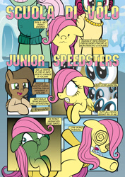 Size: 1920x2715 | Tagged: safe, artist:alexdti, fluttershy, gentle breeze, posey shy, oc, pegasus, pony, comic:how we met (italian), g4, comic, female, filly, filly fluttershy, foal, glasses, green face, italian, younger