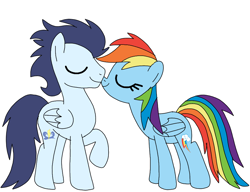 Size: 938x720 | Tagged: safe, artist:dasher666, rainbow dash, soarin', pegasus, pony, g4, female, male, mare, nuzzling, ship:soarindash, shipping, simple background, stallion, straight, white background