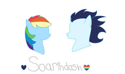 Size: 750x445 | Tagged: safe, artist:xxskittleponyxx, rainbow dash, soarin', pegasus, pony, g4, female, male, mare, ship:soarindash, shipping, simple background, stallion, straight, white background