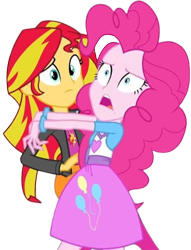 Size: 1925x2520 | Tagged: safe, edit, edited screencap, editor:homersimpson1983, screencap, pinkie pie, sunset shimmer, human, equestria girls, g4, my little pony equestria girls: rainbow rocks, arms, background removed, bracelet, breasts, bust, clothes, confused, female, fingers, hand, jacket, jewelry, leather, leather jacket, legs, long hair, long sleeves, not a vector, open mouth, pixelated, puzzled, shirt, short sleeves, shrunken pupils, silly, simple background, skirt, teenager, teeth, top, transparent background, vest, zombie impression