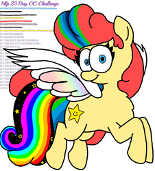 Size: 3023x3351 | Tagged: safe, artist:professorventurer, oc, oc only, oc:power star, 25-day oc challenge, big mane, flying, large wings, mario kart 64, rainbow power, rainbow power-ified, rule 85, simple background, solo, super mario 64, white background, wings