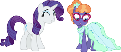 Size: 6936x3000 | Tagged: safe, artist:cloudy glow, frazzle rock, rarity, earth pony, pony, unicorn, g4, .ai available, clothes, dress, eyes closed, female, glasses, simple background, smiling, transparent background, vector
