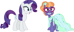 Size: 6833x3000 | Tagged: safe, artist:cloudy glow, frazzle rock, rarity, earth pony, pony, unicorn, g4, .ai available, clothes, dress, female, glasses, simple background, smiling, transparent background, vector
