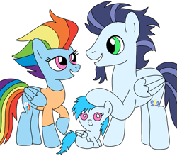 Size: 817x720 | Tagged: safe, artist:dasher666, rainbow dash, soarin', oc, oc:river, pegasus, pony, g4, the last problem, baby, baby pony, female, filly, foal, male, mare, offspring, older, older rainbow dash, older soarin', older soarindash, parent:rainbow dash, parent:soarin', parents:soarindash, ship:soarindash, shipping, simple background, stallion, straight, white background