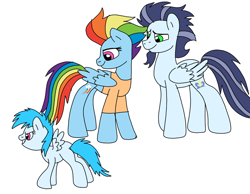 Size: 926x720 | Tagged: safe, artist:dasher666, rainbow dash, soarin', oc, oc:river, pegasus, pony, g4, the last problem, female, filly, foal, male, mare, offspring, older, older rainbow dash, older soarin', older soarindash, parent:rainbow dash, parent:soarin', parents:soarindash, ship:soarindash, shipping, simple background, stallion, straight, white background