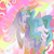 Size: 1280x1280 | Tagged: safe, alternate version, artist:junglicious64, princess celestia, alicorn, pony, g4, abstract background, crown, eyelashes, female, fire, flying, hoof shoes, horn, jewelry, lineless, long horn, mare, multicolored mane, multicolored tail, no mouth, partially open wings, pink eyes, regalia, solo, tail, tiara, wings