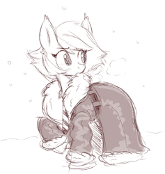 Size: 1804x1906 | Tagged: safe, artist:aer0 zer0, oc, oc:news flash, bat pony, pony, bundled up, clothes, coat, cold, female, mare, necktie, sketch, snow, solo, winter outfit