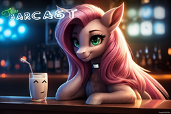 Size: 3072x2048 | Tagged: safe, ai assisted, ai content, artist:emptyplotfiller, oc, oc only, oc:flutterpriest, pegasus, pony, bar, milk, solo, the barcast