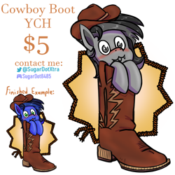 Size: 1200x1200 | Tagged: safe, artist:sugardotxtra, oc, oc only, oc:guard cobalt flash, bat pony, :p, boot, boots, commission, cowboy boots, cowboy hat, hat, shoes, simple background, solo, tongue out, white background, ych example, your character here